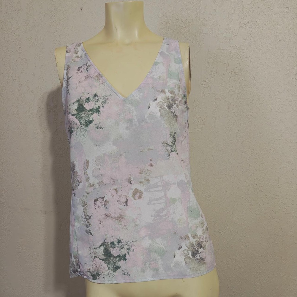Nordstrom Womens XXS Floral V-Neck Tank Top Sleeveless Blouse Purple Multi
